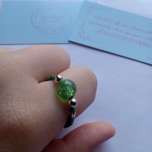 Hand Crafted Green Beaded Stretch Ring 7,8,9